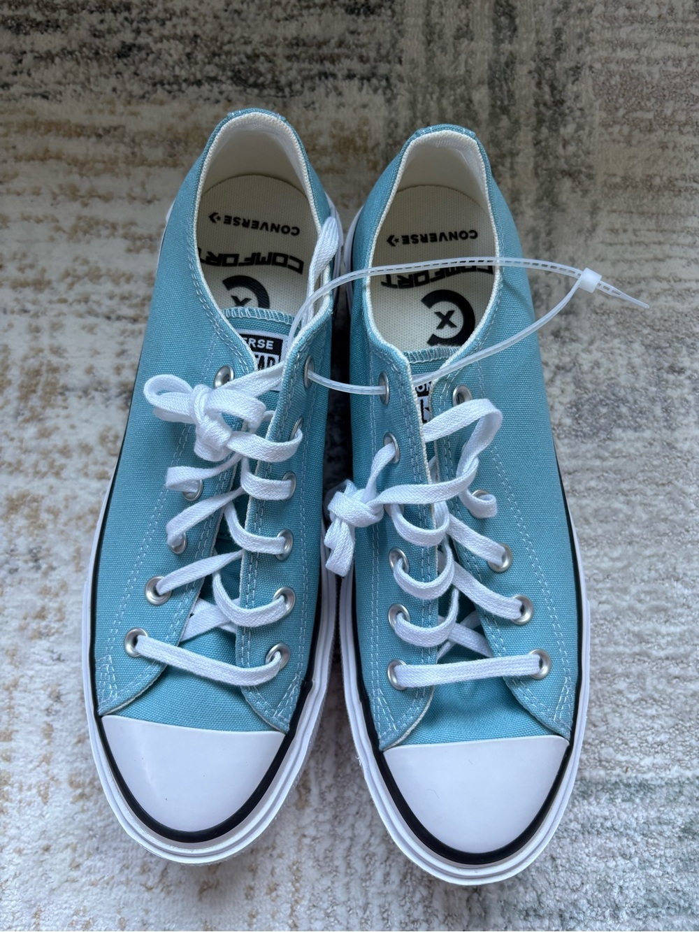 Converse Low Top Platform Sneakers in Light Teal and White - Picture 2 of 3